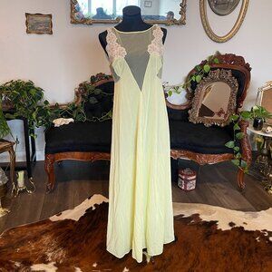 70s Vintage Aristocraft cutout Slip lingerie night gown dress Size L Yellow